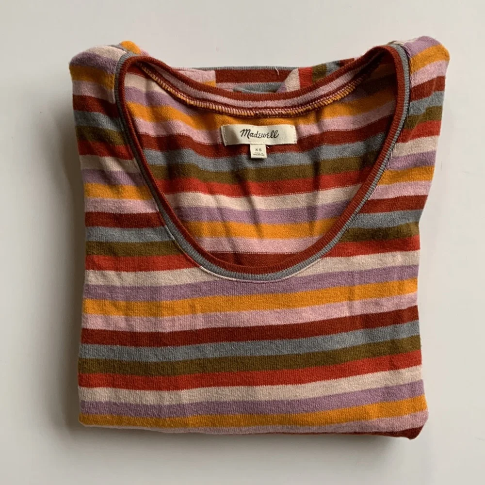 MADEWELL Striped Puff Sleeve Striped Scoopneck Sweater Top XS - Picture 9 of 12